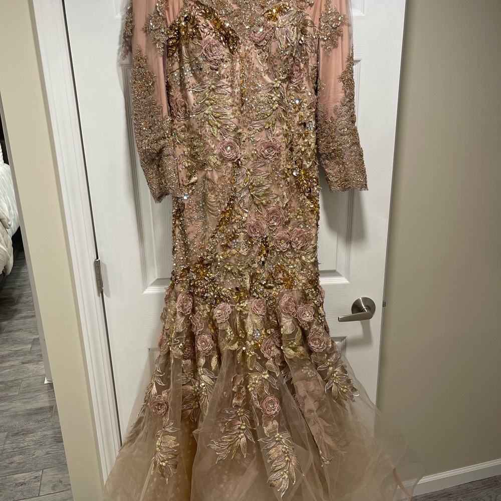 Mac Duggal Gold and Pink Embellished Gown